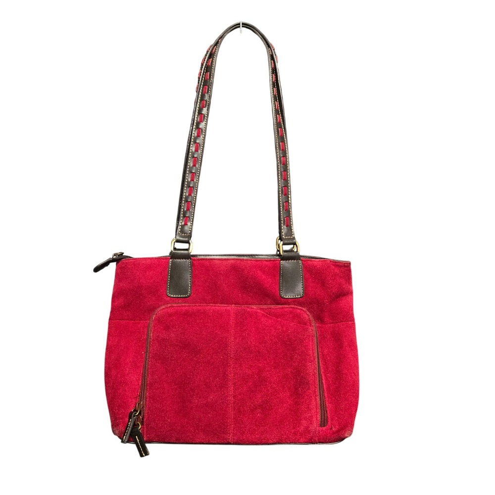 Genuine Suede Leather Shoulder Bag Woven Strap Red Brown Medium Boho Western
